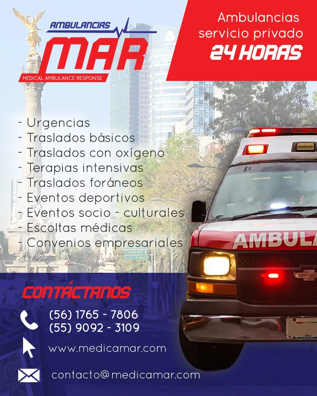 Servicios de ambulancia privada y emergencias médicas 24 horas en Mérida Medica MAR